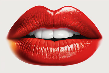 Female red lips on white background. generative AI