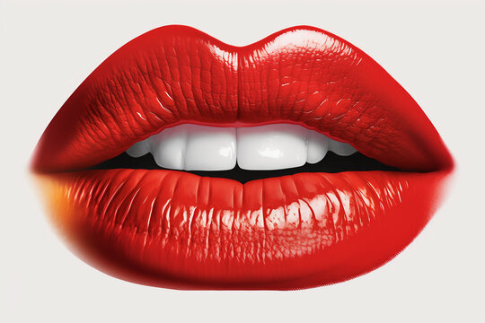 Female red lips on white background. generative AI
