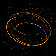 Obraz premium Golden abstract oval light line. Magic glow, particles of light, bokeh, sparks. 