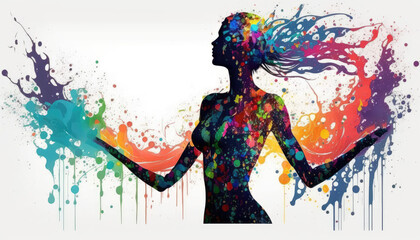 Generative AI woman hape Rainbow splash wave strong colors