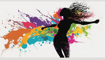Obraz na płótnie Canvas Generative AI woman hape Rainbow splash wave strong colors