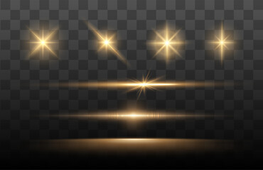 Set of Shine glowing stars. Vector Golden Sparks isolated. - 570426628