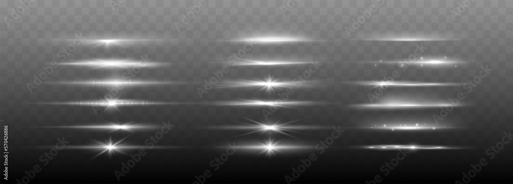 Poster Set of shining sparkles and lens flares. Glowing lights isolated on transparent background. Vector illustration