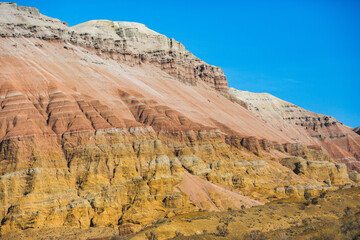 Multicolored Aktau mountains in the Altyn Emel National Park. Kazakhstan