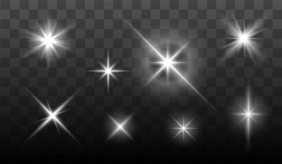 Set of Shine glowing stars. Vector Shining Sparks isolated.