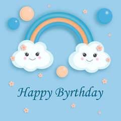 Happy Birthday Rainbow Card. Vector Illustration