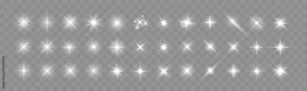 Wall mural set of shine glowing stars. vector shining sparks isolated.