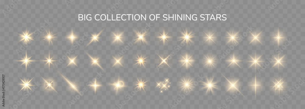 Wall mural set of shine glowing stars. vector golden sparks isolated.