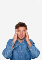 Naklejka premium Man with headache holding hands to head.