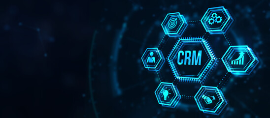 Internet, business, Technology and network concept.CRM Customer Relationship Management. 3d illustration.