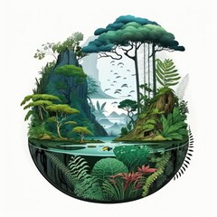 Ilustração científica da natureza, floresta tropical, rainflorest, cientific illustration, GENERATIVE AI