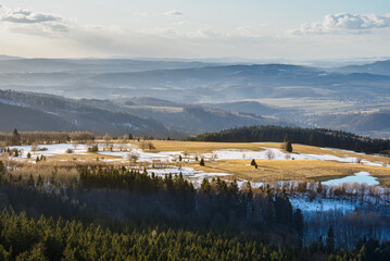 View of the Kłodzko Valley.  It's spring in the valleys. - obrazy, fototapety, plakaty