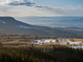 View of the Kłodzko Valley.  It's spring in the valleys. - obrazy, fototapety, plakaty
