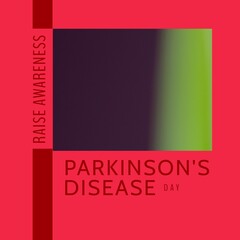 Composition of parkinson's disease day text and copy space on red background