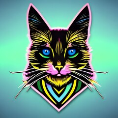 abstract cat neon t-shirt print, Generative Ai
