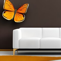 orange sofa on a green background, Generative Ai
