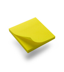 Stack of yellow empty paper office stickers levitate. Isolation Transparent background. Mockup