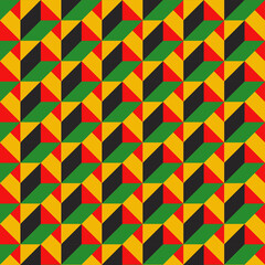 Geometrical pattern in traditional African colors - red, green, yellow, black. Backgrounds set for Black History Month, Juneteenth.