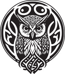 Black and white line art of owl head. Good use for symbol, mascot, icon, avatar, tattoo,T-Shirt design, logo or any design.