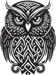 Black and white line art of owl head. Good use for symbol, mascot, icon, avatar, tattoo,T-Shirt design, logo or any design.