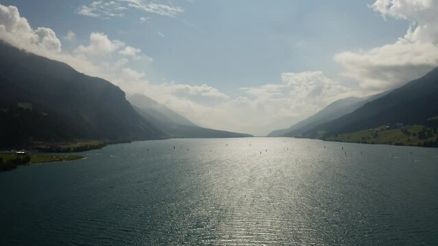 Kitesurfing at Reschensee - Lake Reschen, South Tyrol, Italy