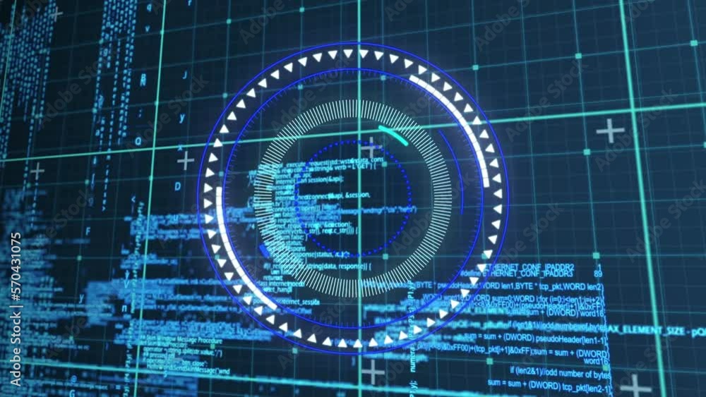 Poster animation of triangles in circles over programming language on abstract background