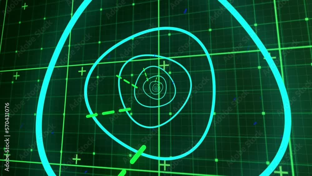 Poster animation of lines in illuminated tunnel over grid pattern against black background