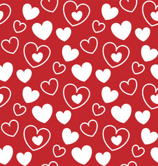 Heart simple lovely seamless pattern. White on red