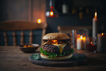 Tasty Beef Burger. Illustration Generative AI