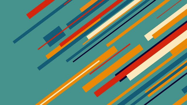 Dynamic geometric composition with colorful lines and rectangles. Vintage 70s colors. 