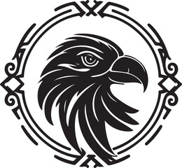 Parrot Head Logo with ornament. Line Art Illustration