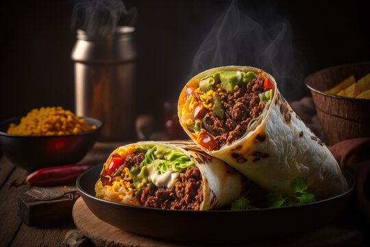  Burritos wraps with beef and vegetables Illustration Generative AI