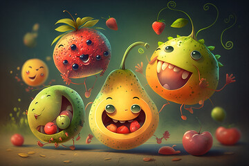 Happy fruits, Generated AI