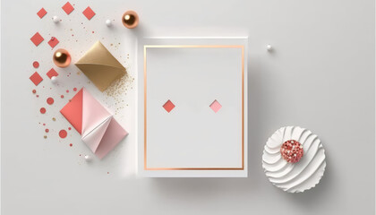 Generative AI Flat ay styletop view birthday card clean white background