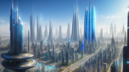 Fototapeta na wymiar Futuristic skyscrapers of the city of the future