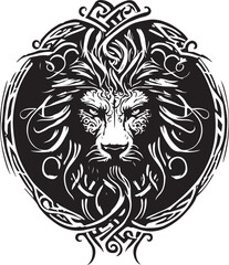 Lion ethnic graphic style with celtic ornaments. Vector illustration