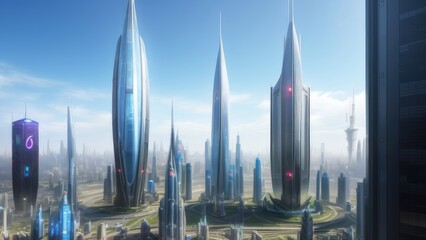 Fototapeta na wymiar Futuristic skyscrapers of the city of the future
