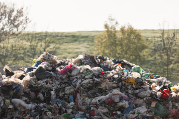 Filthy messy landfill site. Pollution, contamination and environmental conservation concept.
