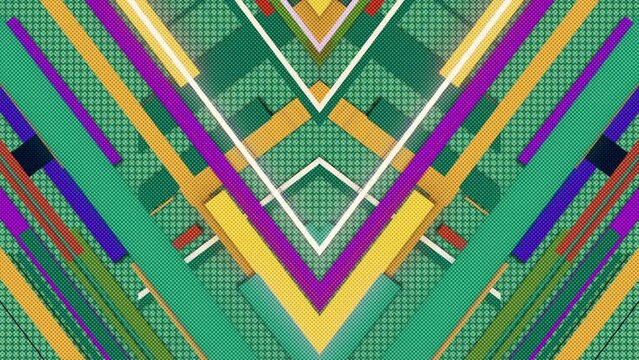 Dynamic geometric composition with colorful lines and rectangles. 