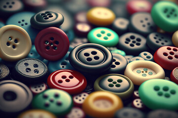 Close-up of a Pile of Colorful Buttons (Generative AI)
