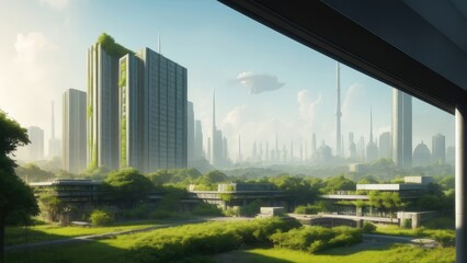 Fototapeta premium An overgrown green metropolis. People have left the city. Postapocalypse
