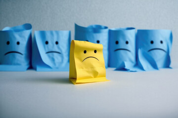 Sad smiley faces.
Emotional contagion, mood spread concept, generative AI