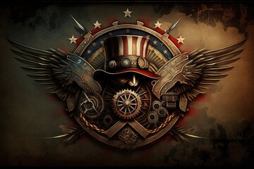 steampunk 4th of July, American holiday background banner, ai