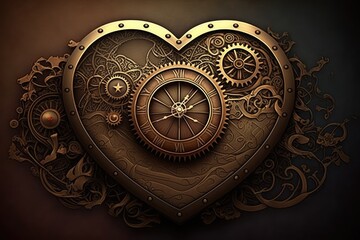 Fototapeta premium steampunk heart, valentine love, ai