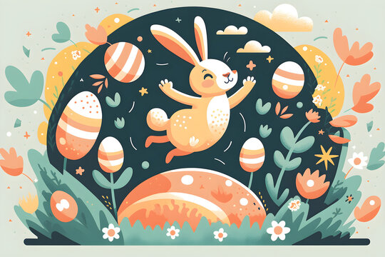 Easter bunny background happy jumping bunny vector illustration