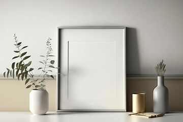 Un cadre photo simple maquette minimaliste sur un mur vide. Idéal pour les affiches, les papiers peints.