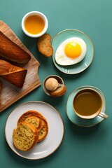 Obraz na płótnie Canvas breakfast with eggs and coffee, generative ai