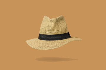 Fashion hat. Women or man hat isolated over yellow. Summer time concept