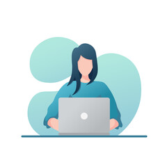 Woman Working Using Laptop Vector Illustration