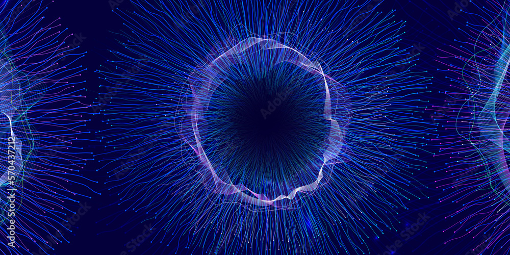 Poster abstract image of neural connections on blue background. technological background for a design on th